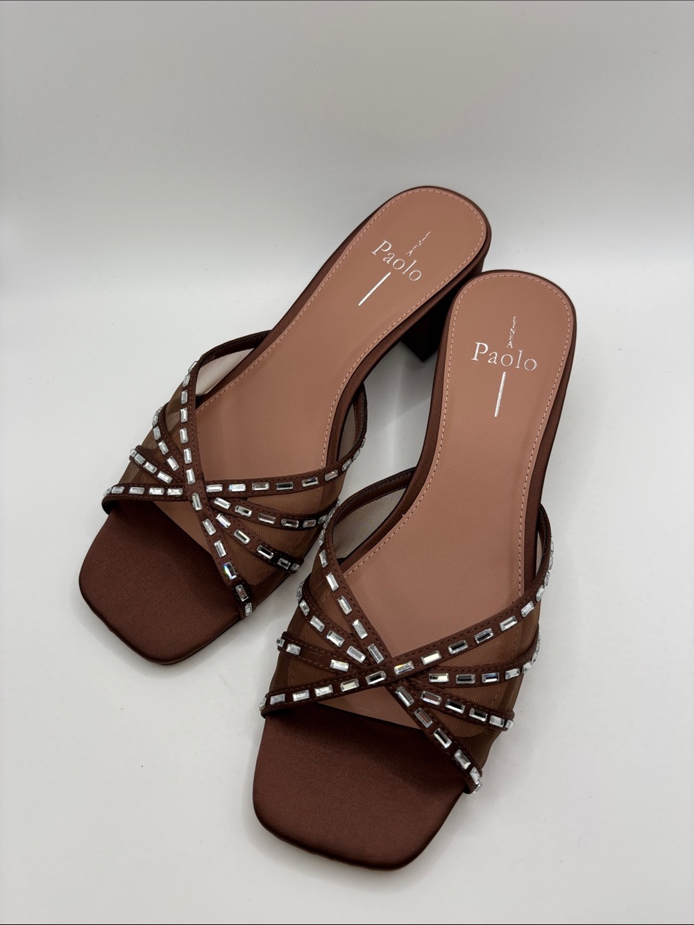 Paolo Brown Crystal Crossover Slide Mules